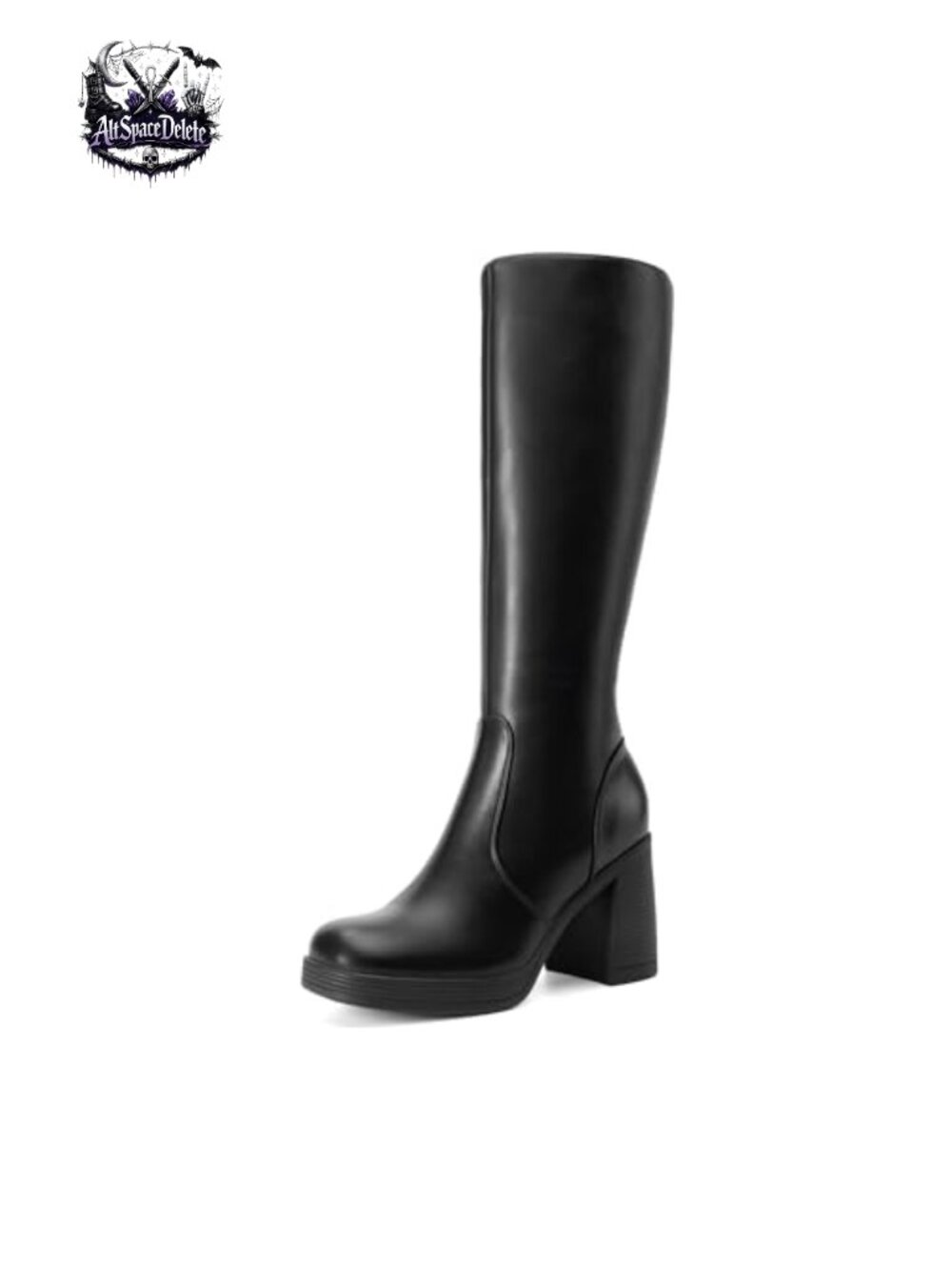 Women's Knee High Faux Leather Platform Heeled Boots Stretchy Zip
